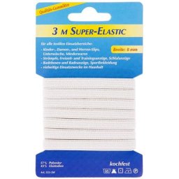 Ruban ""super élastique"", blanc, largeur : 8 mm, 3 m