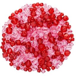 Perles en verre à facettes, rouge/transparent, 4–8 mm Ø, 50 g