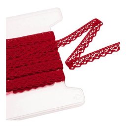 Galon de dentelle aux fuseaux, rouge, largeur : 1,3 cm, longueur : 5 m