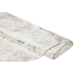 Tissu jacquard ""fleurs/paisley"", crème/argenté