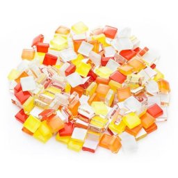 Tesselles en verre doux, tons jaunes/rouges, 10 x 10 mm, 200 g