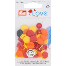 Prym Boutons pression ""Color Snaps soleil/fleur"", multicolore, dim. : 13,6 mm Ø, contenu : 21 pièces
