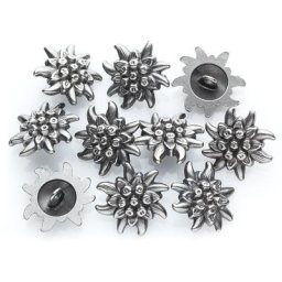 buttinette Boutons tyroliens ""edelweiss"", argent, 20 x 20 mm, 10 pièces