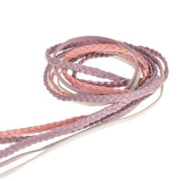 Set de rubans en cuir, tons roses, 2 - 3 mm