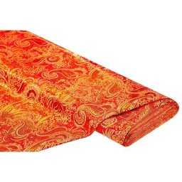 Tissu jacquard ""fleurs/paisley"", rouge/doré