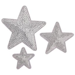 buttinette Écussons à paillettes ""étoiles"", argenté, 3 pièces