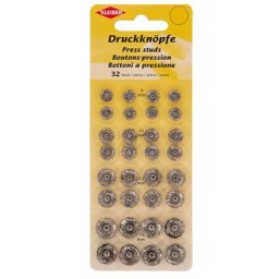 Kleiber Boutons pression à coudre, 9–15 mm Ø, contenu : 32 pièces