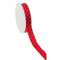 Ruban satin ""pois"", rouge/blanc, 15 mm, 10 m