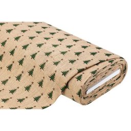 Toile de jute, nature/vert avec motifs sapin