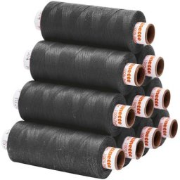 buttinette Lot de 10 bobines de fil à coudre universel, gris foncé, grosseur : 100