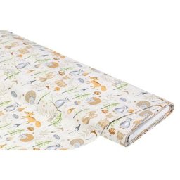 Tissu coton bio ""animaux de la forêt"", gris/multicolore