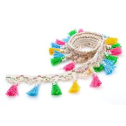 Galon de pompons glands, multicolore, 45 mm, 2,5 m
