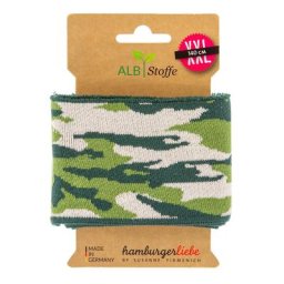 Albstoffe Bande bord-côte coton bio ""Camouflage"", vert/crème, 1,4 m