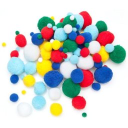 Pompons, multicolore, 10–50 mm Ø, 100 pièces