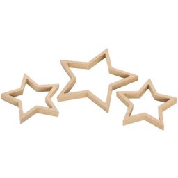 Set d'étoiles pour le quilling, en MDF, nature, 14 cm et 10 cm, 3 pièces