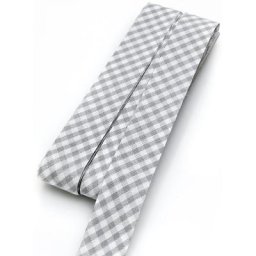 buttinette Biais en coton ""carreaux vichy"", gris/blanc, largeur : 2 cm, 5 m