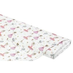 Tissu coton ""ballerines et cygnes"", blanc/rose