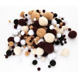 Pompons, tons marron, 4–25 mm Ø, 400 pièces