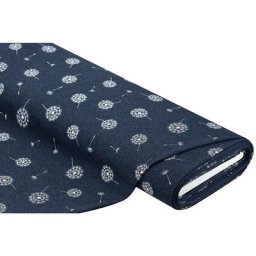 Tissu sweat-shirt ""aigrette de pissenlit"" , bleu nuit/blanc