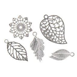 Pendentifs ""feuilles"", argenté, 23 - 32 mm, 24 pièces