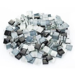 Tesselles en verre doux, tons gris, 10 x 10 mm, 200 g
