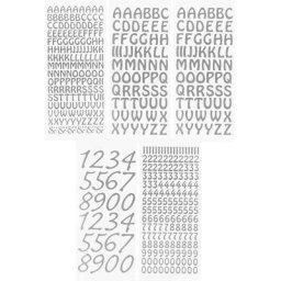 Stickers ""chiffres et lettres"", argenté, 23 x 10 cm, 5 feuilles