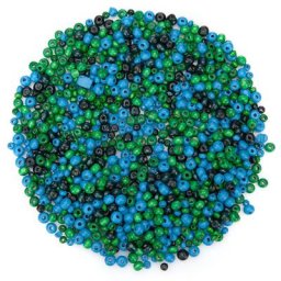 Set de perles en bois, bleu foncé/bleu/vert, 3 et 6 mm Ø, 50 g