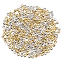 Perles rondes, argenté et doré, 2 mm Ø, 400 pièces