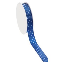 Ruban satin ""pois"", bleu, 15 mm, 10 m