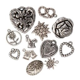Perles & pendentifs ""bavarois"", argent, 15 - 30 mm, 12 pièces