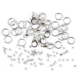 Set de fermoirs et perles à écraser, argenté
