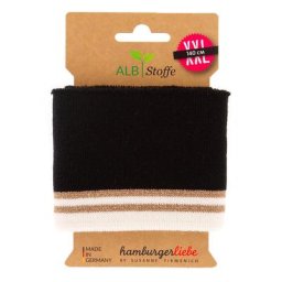 Albstoffe Bande bord-côte coton bio ""Cuff Me Glam"", noir multicolore, scintillant, 1,4 m