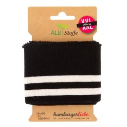 Albstoffe Bande bord-côte coton bio ""Cuff Me College"", noir/écru, 1,1 m