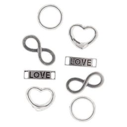 Pièces intercalaires ""love"", argenté, 23–34 mm, 8 pièces