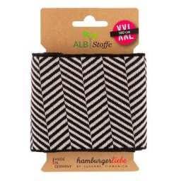 Albstoffe Bande bord-côte en coton bio ""Cuff Me Icon Glow"", noir/blanc délavé, 1,4 m
