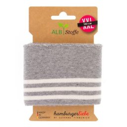 Albstoffe Bande bord-côte coton bio ""Cuff Me College"", gris clair/blanc, 1,4 m