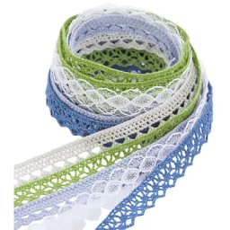 Set de galons en dentelle, vert-bleu, 10–15 mm, 5x 1 m