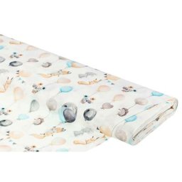 Tissu coton ""animaux avec ballons"", couleurs pastel / blanc