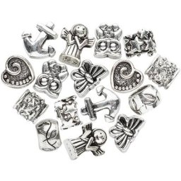 Perles à grande perforation, argenté, 16 pièces
