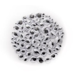 Yeux mobiles avec cils, à coller, 7–25 mm, 100 pièces