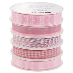 Set de rubans, rose/blanc, 2–15 mm, 5x 2 m