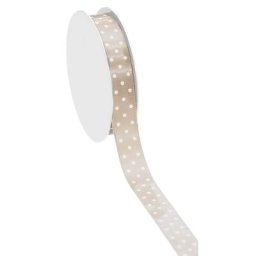 Ruban satin ""pois"", taupe/blanc, 15 mm, 10 m