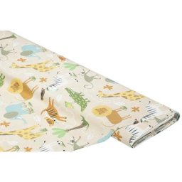 Tissu coton biologique ""animaux de safari"", sur fond beige
