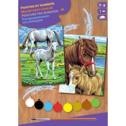 Kit peinture par numéros ""chevaux"" avec des peintures acryliques, 2 motifs