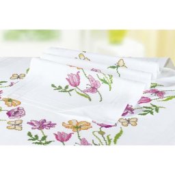 Chemin de table à broder ""fleurs printanières