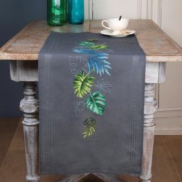 Chemin de table à broder ""feuilles tropicales