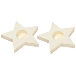 Support bougie chauffe-plat ""étoile"" en bois, 15 cm, 2 pièces