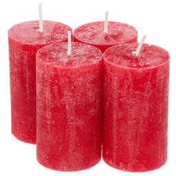 Bougies rustiques, rouge, 6 cm Ø, 10 cm de haut, 4 pièces