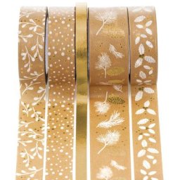 Rubans adhésifs washi tape ""Noël"", doré-blanc, 6–18 mm, 25 m