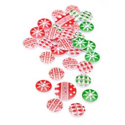 Boutons décoratifs ""Noël"", en bois, rouge/blanc/vert, 1,8 - 2,5 cm Ø, 32 pièces